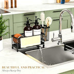 Kitchen Soap Dispenser Set with Sponge Holder and Towel Rack, 17OZ Glass Bottle, Hand and Dish Soap Dispenser Set, Non-Slip Silicone Pad, Brush Holder, Kitchen Sink Caddy Organizer Countertop (Amber) - Image 6