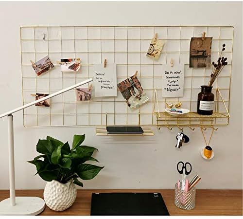Yash Metal Wire Grid Panel, Display Organizer, Postcard, Wall Artwork Display for Home Office Living Room Dorm Room, Kitchen Storage Grid Wall, 37.4" X 17.7", Pack of 2 Pcs, Gold - Image 4