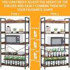HCHQHS 5 Tier Bookshelf, Adjustable Industrial Bookcase, Vertical Tall Book Shelf, Wood and Black Metal Open Bookshelves for Home Office, Living Room, Bedroom - Image 3