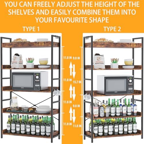 HCHQHS 5 Tier Bookshelf, Adjustable Industrial Bookcase, Vertical Tall Book Shelf, Wood and Black Metal Open Bookshelves for Home Office, Living Room, Bedroom - Image 3