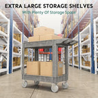 Plastic Utility Cart on Wheels, 40 x 17 Inch Rolling Service Cart-Gray - Image 5
