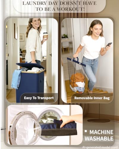 Laundry Hamper with Wheels, 75L Rolling Laundry Basket, Removable Inner Bag - Image 3