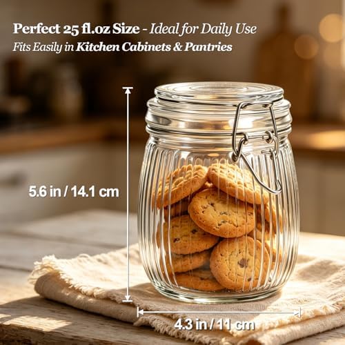 ComSaf Ribbed Glass Mason Jars with Airtight Lids 25 oz 6 Pack Coffee - Image 3