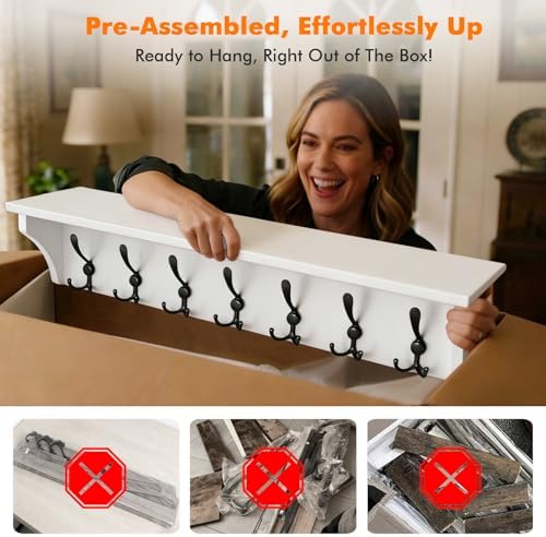 Felibeaco 33" Coat Rack with Shelf Wall Mount, 7 Triple-Hooks,Pre-Assembled - Image 6