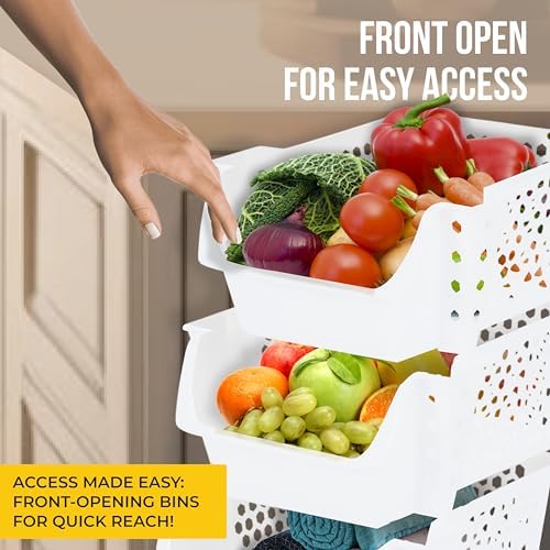 Skywin Stackable Storage Bins Open Front for Pantry Storage, 4 Pack - White - Image 3