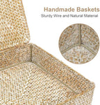 Set of 2 Flat Seagrass Storage Bins with Lid Wicker Storage Baskets for Organizing, Woven Shelf Organizer Bins Home Utility Organizer Box for Home & Office Supplies - Image 2