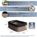 NaturalCozy 11.8"x8"x4.5” Rectangle Storage Baskets for Shelves 3 Pack | Cotton Rope Woven Small Baskets for Organizing | Small Storage Bins for Nursery, Bathroom, Closet, Shelf, Decorative, Gift - Image 2