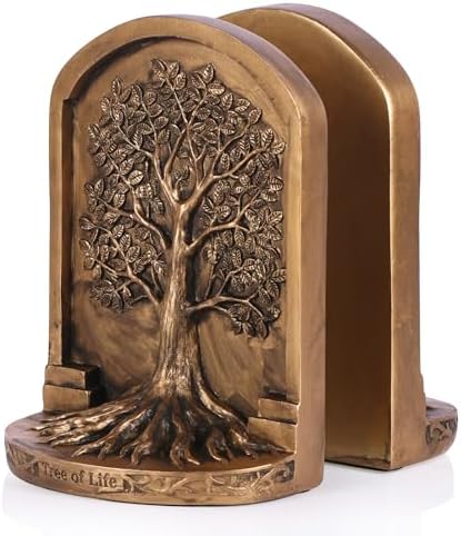 Large Vintage Tree of Life Bookends Set – 2 Non-Skid Heavy Bookends, Antique Bronze Finish Resin Decorative Bookends for Heavy Books, Office, Library, Bookshelf, Living Room, Housewarming Gift by XIYOUQI