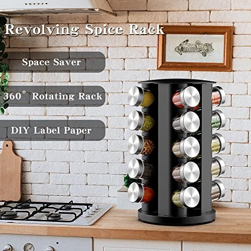 Handisen Rotating Spice Rack Organizer for Cabinet, Spice Racks Storage with 20 Jars, Spinning Spice rack for Kitchen Countertop, Spice Holder,Seasoing Storage Racks, Silver - Image 5