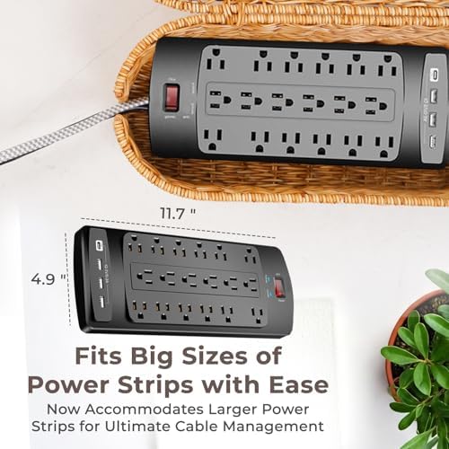 Cable Management Box, Handmade Rattan Cord Organizer for Power Strip - Image 3