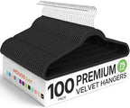 HOUSE DAY Premium Velvet Hangers, Non-Slip Flocked Felt, Sturdy Coat & Suit Hangers for Closet Space Saving (100 Pack, Black) by HOUSEDAY