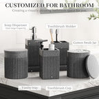 6-Piece Bathroom Set Grey - Stone Textured Resin Bathroom Organizer with Soap Dispenser, Toothbrush Holder, Vanity Tray, Tumbler & Cotton Swab Jars for Small Spaces - Image 2