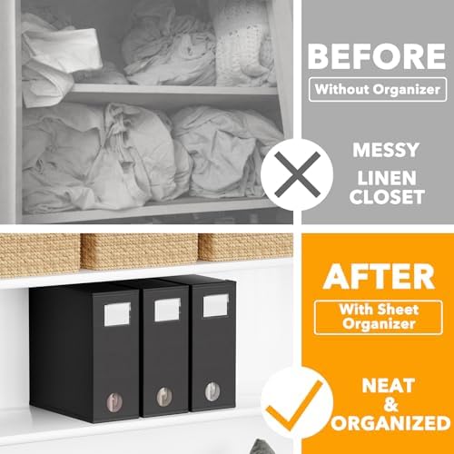 SpaceAid 3 Pack Bed Sheet Organizers and Storage, Foldable Organizer for Linen Closet, Set Folder Keeper With Window XL (Queen & King Size) Bedding Container (Black) - Image 2