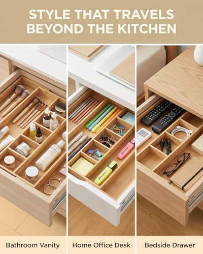 Expandable Bamboo Silverware Drawer Organizer, 5-7 Compartments - Image 7