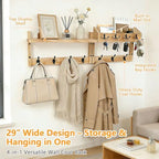 29" Coat Rack Wall Mount with Shelf,2Pcs Heavy Duty Coat Hooks Wall Mount with Shelf & Key Hooks,Farmhouse Wall Organizer for Living Room, Bedroom, Bathroom,Hats, Clothes, Backpacks - Image 3