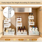 Under Sink Organizer, 2-Pack 3-tier Under Sink Storage Organizer Adjustable Height Easy Assembly Pull Out Cabinet Organizers Basket for Bathroom Kitchen Pantry Home Organization - Image 5