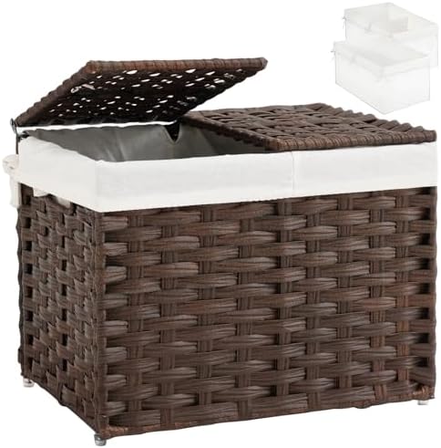 SETVSON Storage Basket with Lid, 2-Lid PE Rattan Storage Bin, Brown by SETVSON