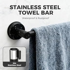 Adjustable Suction Cup Towel Bar for Bathroom Wall,14.6Inch~24 Inch Towel Racks for Bathroom,Stainless Steel Bath Towel Holder for Shower,2 Pack(Matte Black) - Image 4