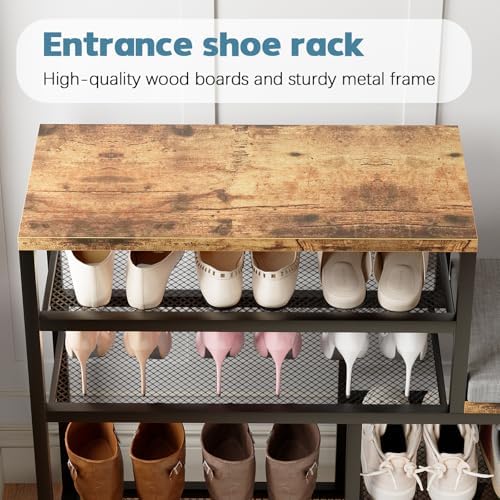 Shoe Rack,Freestanding Hidden Shoe Storage Organizer for Entryway, Shoe Bench Shelves for High Boot with Seat Cushion,Wood Shoe Rack Cabinet for Front Door Entrance Closet, Hallway, 5 Tier,Brown - Image 5
