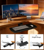 AX WABER Keyboard Tray Under Desk with Storage Drawer, Height Adjustable Keyboard Tray Slide Out 360° Swivel Tilt, Ergonomic Under Desk Mount Keyboard & Mouse Holder for Gaming Home Office, Black - Image 4