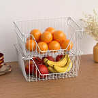 Stackable Wire Metal Baskets Large Capacity Kitchen Freezer Bins for Pantry Cabinet Fruit Vegetable Snacks Organization, White, Set of 4 - Image 5