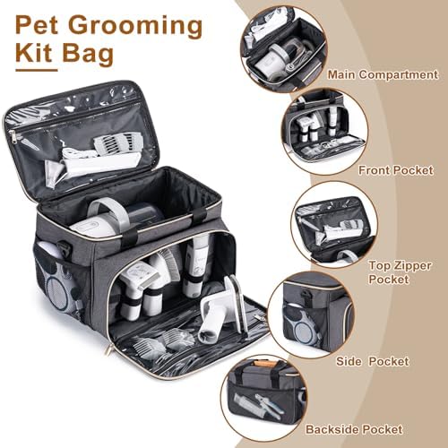 Dog Grooming Vacuum Bag, Pet Grooming Kit Bag Perfect for Dog Hair Vacuum & Grooming Tool Kit Accessories- Grey - Image 2