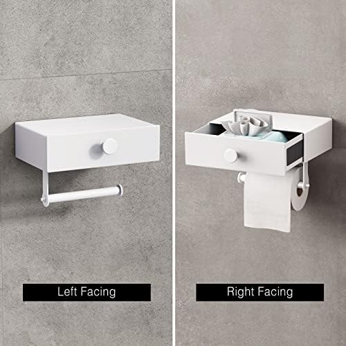VOLDRA Toilet Paper Holder with Shelf White Wipes Dispenser for Bathroom Toilet Paper Holder with Storage Upgrade Drawer Design Toilet Tissue Holder Adhesive Small Bathroom Shelf Wall Mount - Image 4