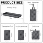 Bathroom Accessories Set Resin 6PCS, Square Toothbrush Holders Set Complete with Soap Dispenser, Vanity Tray, Tumbler, Cups and Cotton Swab Jars (Gray Diamond, Resin Bath 6 PCS) - Image 2