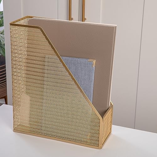 Martha Stewart Ryder Mesh Metal Magazine File Holder, Gold (Pack of 2) - Image 6