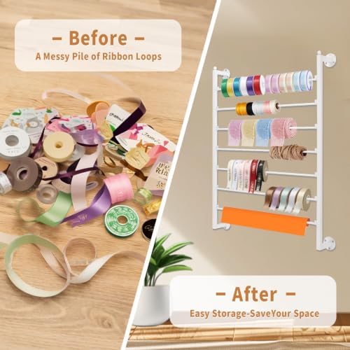 Xbsyhx 7 Tier Wall Mount Ribbon Organizer, Metal Rack for Craft Room - Image 4