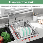 Fanbsy Large Dish Drainer Rack in Sink Adjustable, Expandable 304 Stainless Steel Metal Dish Drying Rack Organizer with Stainless Steel Utensil Holder Over Inside Sink Counter, Rustproof - Image 4