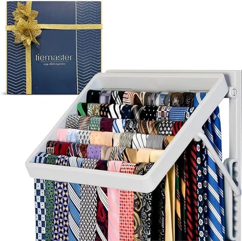 TieMaster Wall Mounted Tie Rack and Scarf Organizer with 5 Belt Hooks by TieMaster