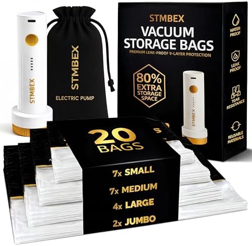 20 Pack Vacuum Storage Bags with Electric Pump for Clothing, Home & Travel by Unknown