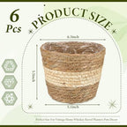 AceOrbit 6 Pcs Wicker Plant Basket Bulk with Liners Woven Planter Baskets Bulk for Indoor Outdoor Seagrass Plants Woven Wicker Baskets for Flower Pots Cover and Room Decor (Small,Bohemian) - Image 3