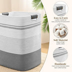 Laundry Hamper, 85L Tall Laundry Basket with Leather Handles, Rectangle Large Clothes Hamper for Organizing, Cotton Woven Laundry Baskets Storage Hampers for Bedroom, Nursery, Living Room - Image 6