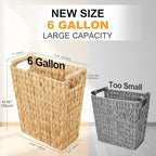 Coeusy 6 Gallon Wicker Trash Can with Wooden Handle,Wicker Waste Basket for Bathroom,Bedroom,Large Narrow Water Hyacinth Trash Basket,Rattan Boho Decor Farmhouse Bathroom Trash Can - Image 2