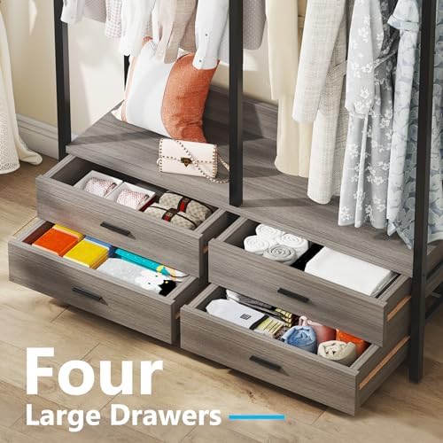 Tribesigns Freestanding Closet Organizer, Garment Rack with 4 Drawers, Gray - Image 5