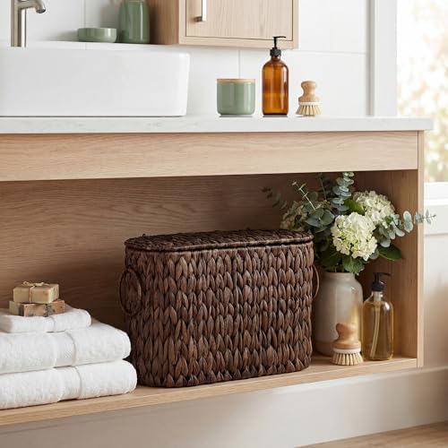 StorageWorks Wicker Bathroom Toilet Paper Storage Holder with Lid, Brown - Image 6