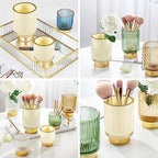 DASITON Makeup Brush holder Organizer,Crystal Cosmetic Makeup Brush Glass Brushes Storage Holder, Vintage Make Up Brush Cup Pen Pencil Holder striped vase(Cream S+L) - Image 4