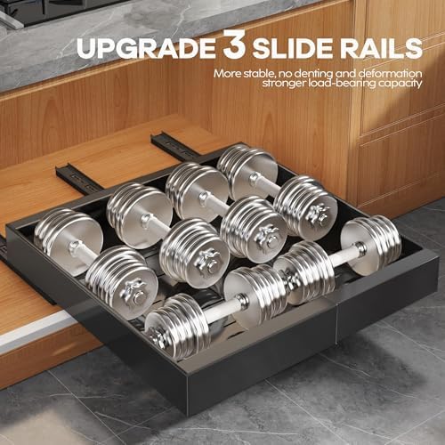 Seinloes 2Pack Expandable Pull Out Cabinet Organizer 21"Deep with Raising Pad for Framed Cabinets, Upgrade 3 Slide Rails Slide Out Drawers, Roll Out Shelves Adhesive,Adjustable Width 12.05"-20.4"Black - Image 5