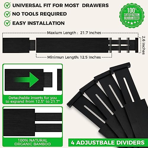 4 Pack Bamboo Drawer Dividers Organizer with Inserts 2.6'' High - Image 3