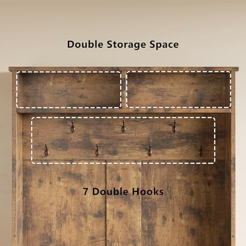 Aiho Entryway Hall Tree with Bench and Storage, Rustic Brown - Image 4