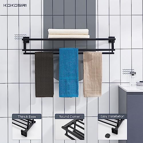 KOKOSIRI Bath Towel Rack with Double Towel Bars 32-Inch Bathroom Towel Shelves Towel Holder Wall Mounted Stainless Steel, Matte Black, B6005BK-L32 - Image 5