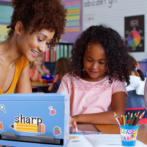 Pencil Dispenser for Classroom - Stainless Steel Bulk Pencil Holder for Desk - Includes Removable Label Stickers - Teacher Must Haves for Organization - Holds up to 200 Pencils - Image 7