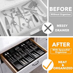 SpaceAid Bamboo Silverware Drawer Organizer with Labels, Kitchen Utensil Tray Holder Organizer for Flatware, Cutlery, Spoon and Knives Drawer Storage Organization (Black, 6 Slots) - Image 2