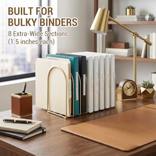 MyGift Brass Metal Wire File Desk Organizer Binder Holder with 8 Wide Slots - Image 2