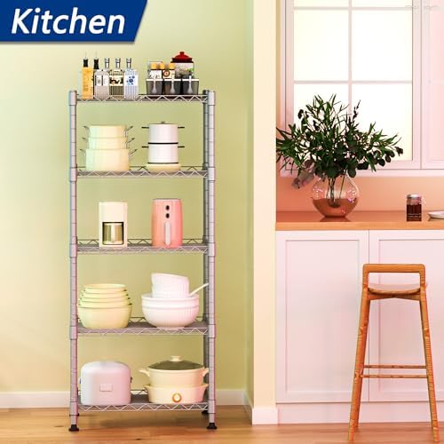 REGILLER 5-Wire Shelving Metal Storage Rack Adjustable Shelves,Standing Storage Shelf Units for Laundry Bathroom Kitchen Pantry Closet(Silver,11.8" D x 16.6" W x 53.5" H) - Image 2