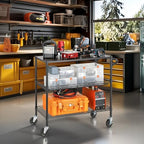 Finnhomy 3 Tier Heavy Duty Commercial Grade Utility Cart with Wood Top, Wire Rolling Cart with Wheels and Handle Bar, Kitchen Carts on Wheels, 18x36x35.4 H Metal Cart with 600 LBS Capacity, Black - Image 5