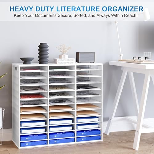 Mail Sorter Adjustable Countertop Mail Holder, Heavy Duty Literature Organizer, Student Mailbox for Classroom, Desktop Bill Paper Organizer for Office Home School, 36 Compartments, White - Image 2
