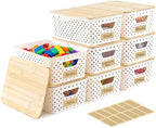 8 Pack Small Plastic Storage Bins with Bamboo Lids, Stackable Plastic Storage Baskets for Organizing with Handles, Organizer Bins with Labels for Room, Craft, Containers for Classroom Storage by Unknown